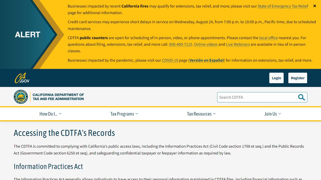 Accessing the CDTFA's Records - California